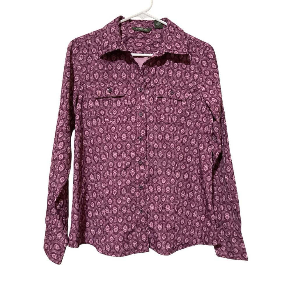 Eddie Bauer Shirt Women's Medium Purple Paisley Casual Collared‎ Button-Up